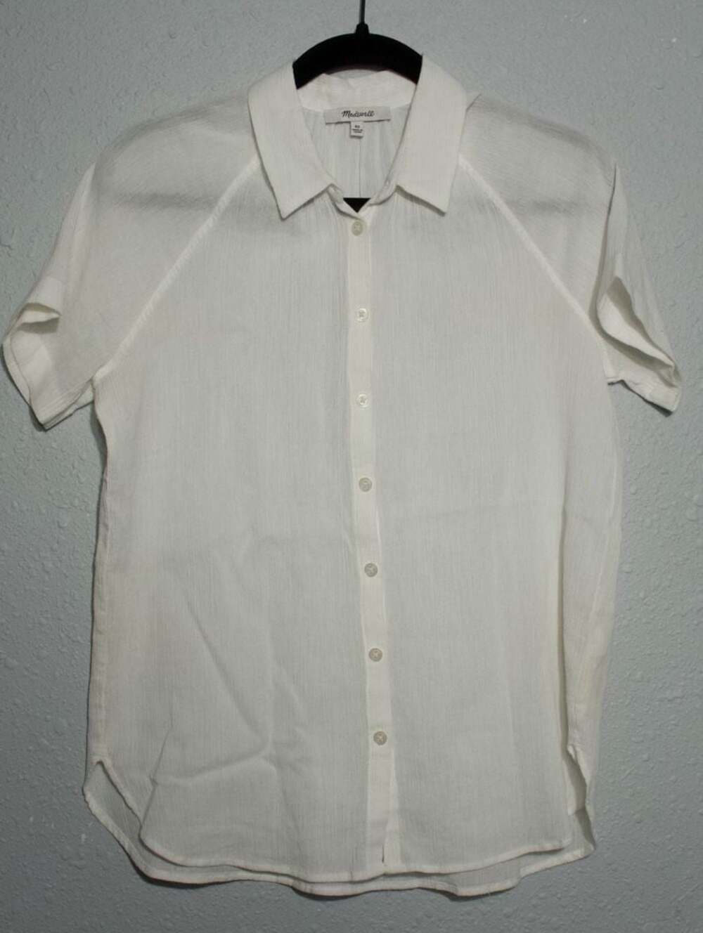 Madewell Women's White Crinkle Gauze Short Sleeve Button-Down Shirt